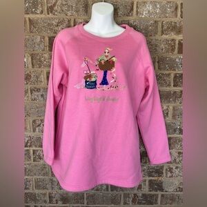 Quacker Factory Womens M Pink Embellished Lazy Summer Picnic Sweatshirt NWT